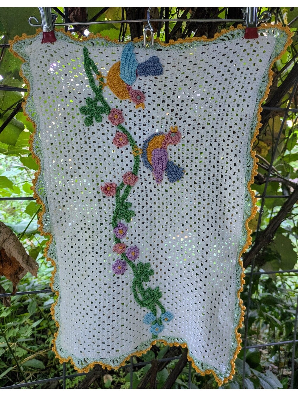 Vintage Cottagecore Crochet Decorative Mat, Cute Birds & Flowers